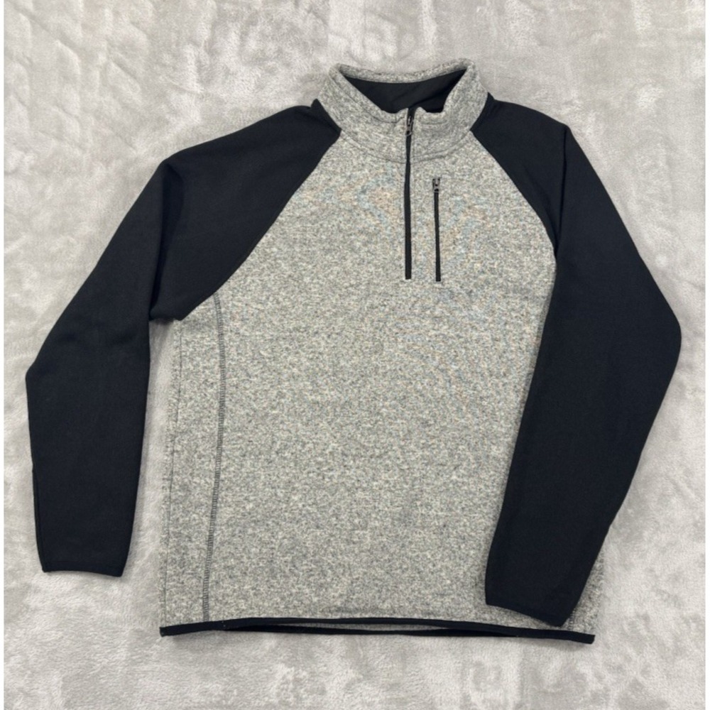 Canyon Creek Pullover Mens XL 1/4 Zip‎ Mock Neck Chest Pocket Soft Gray Black